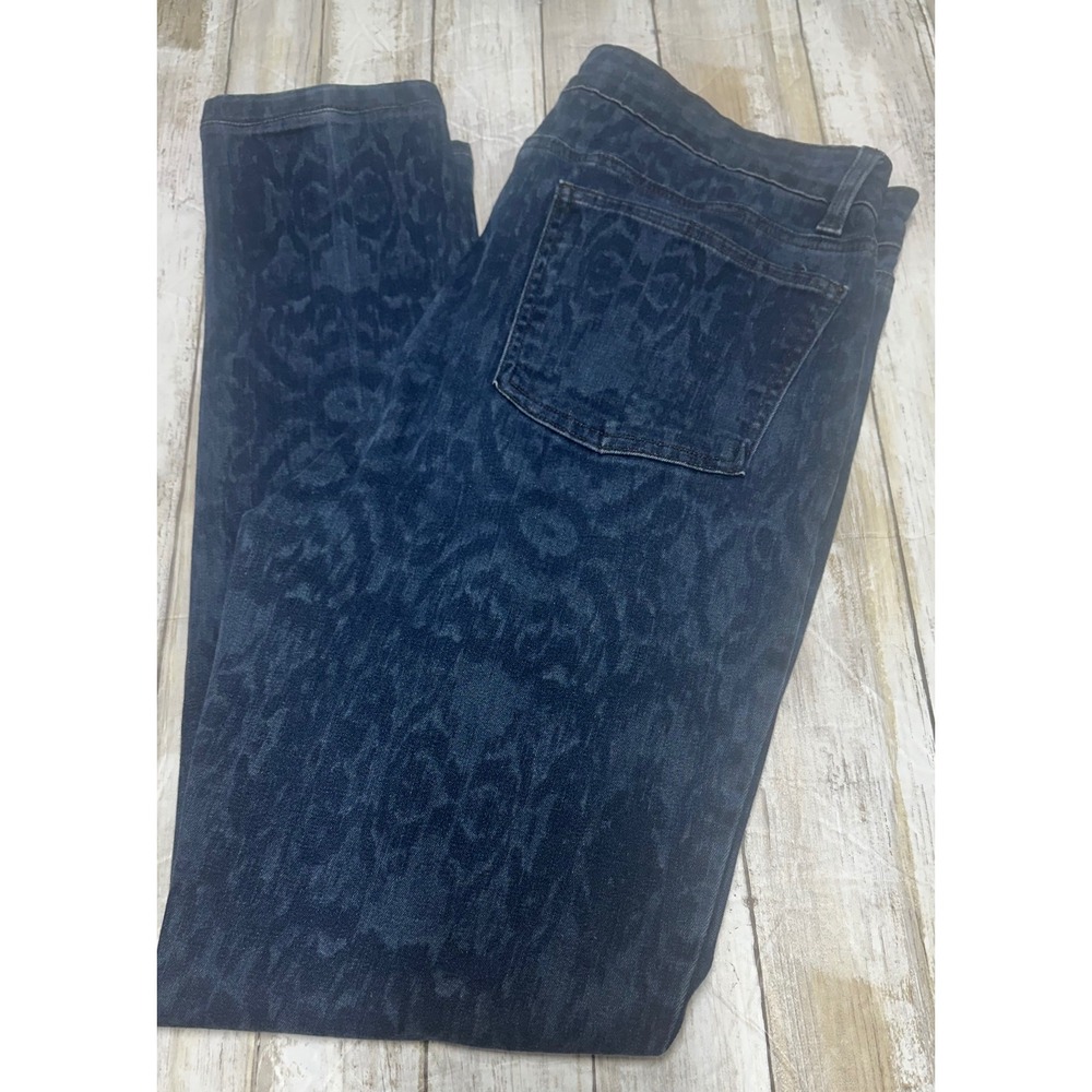 Eileen Fisher Womens Blue ikat Print Organic Cotton Slim Leg Denim Jeans Size 12